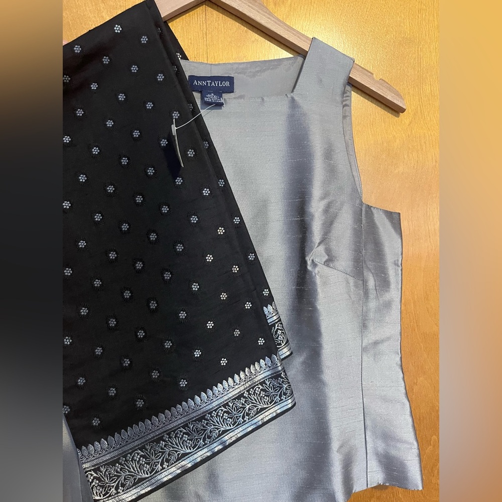 Ann Taylor Women's Silk Saree Shell/Tank Set Silver & Black Size 6 NWT - Picture 10 of 16
